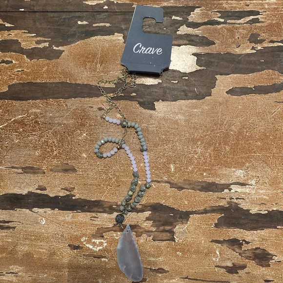 crave Jewelry - Crave pnk/gray bead necklace w/gray stone pendant